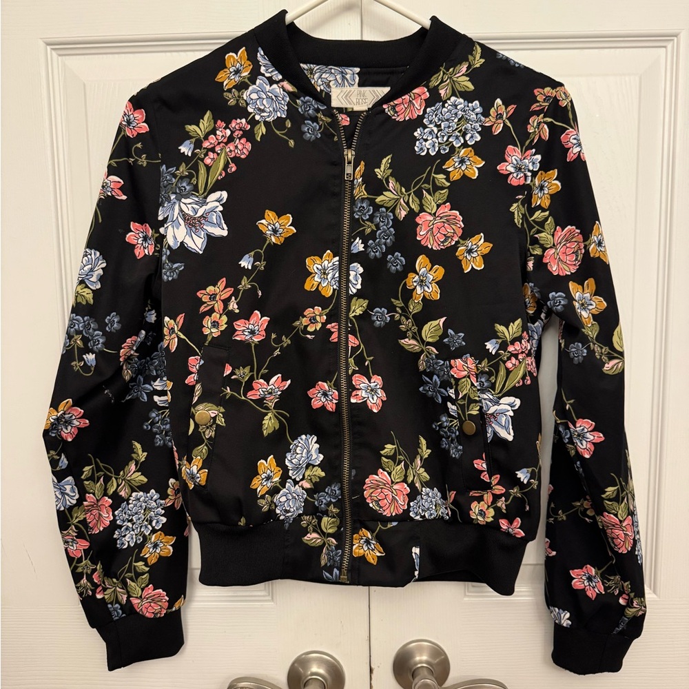 Pink Rose Black Jacket with Floral Accents